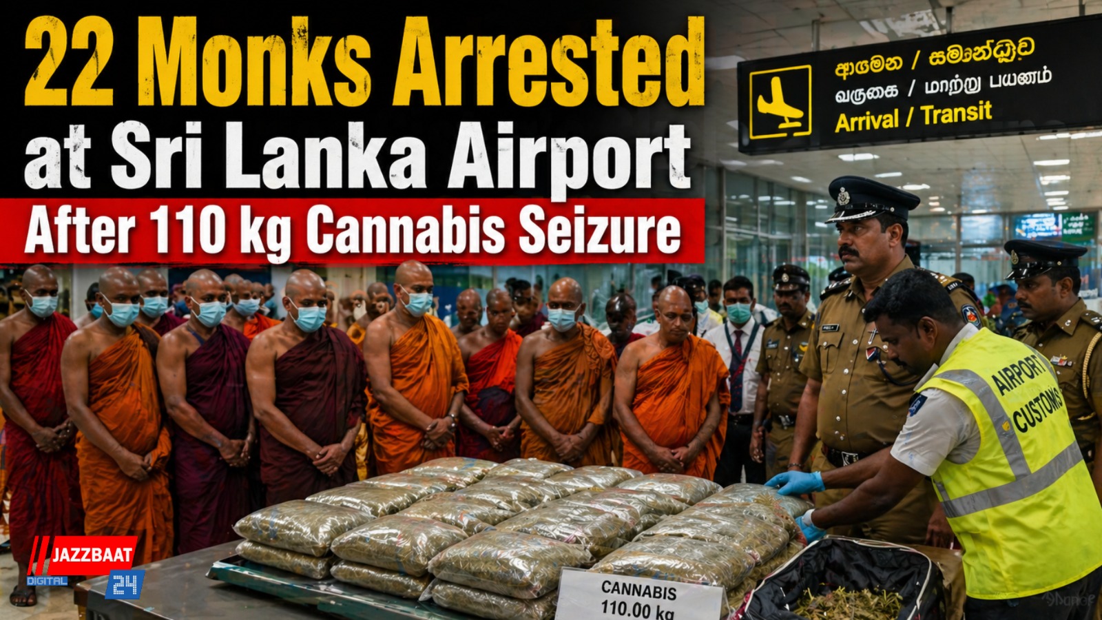 22 Monks Arrested at Sri Lanka Airport After 110 kg Cannabis Seizure