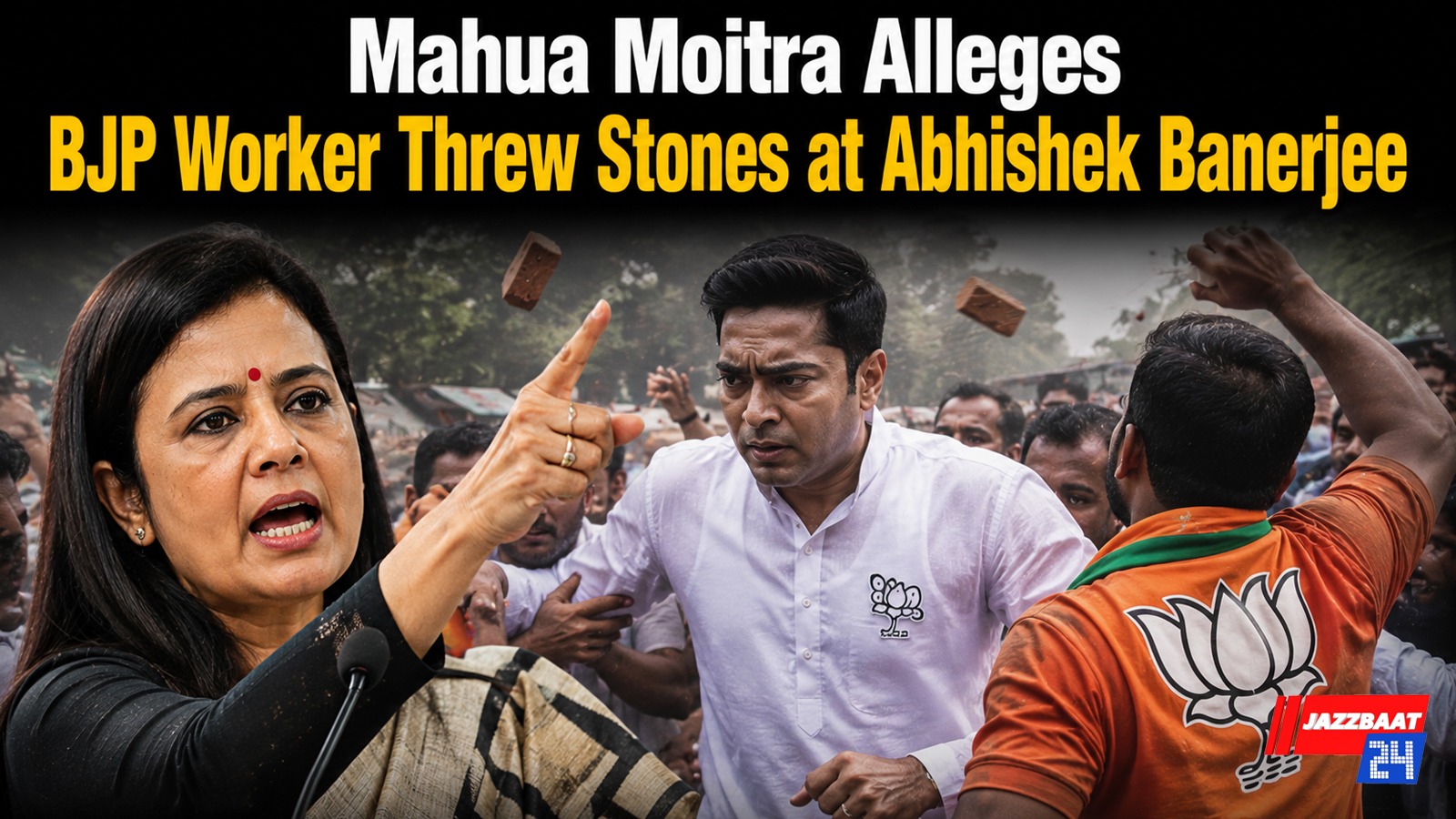 Mahua Moitra Alleges BJP Worker Threw Stones at Abhishek Banerjee

