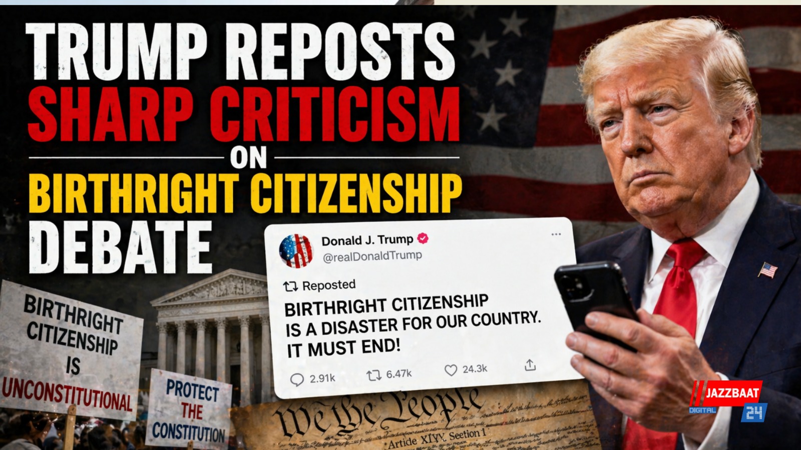 Trump reposts sharp criticism on birthright citizenship debate