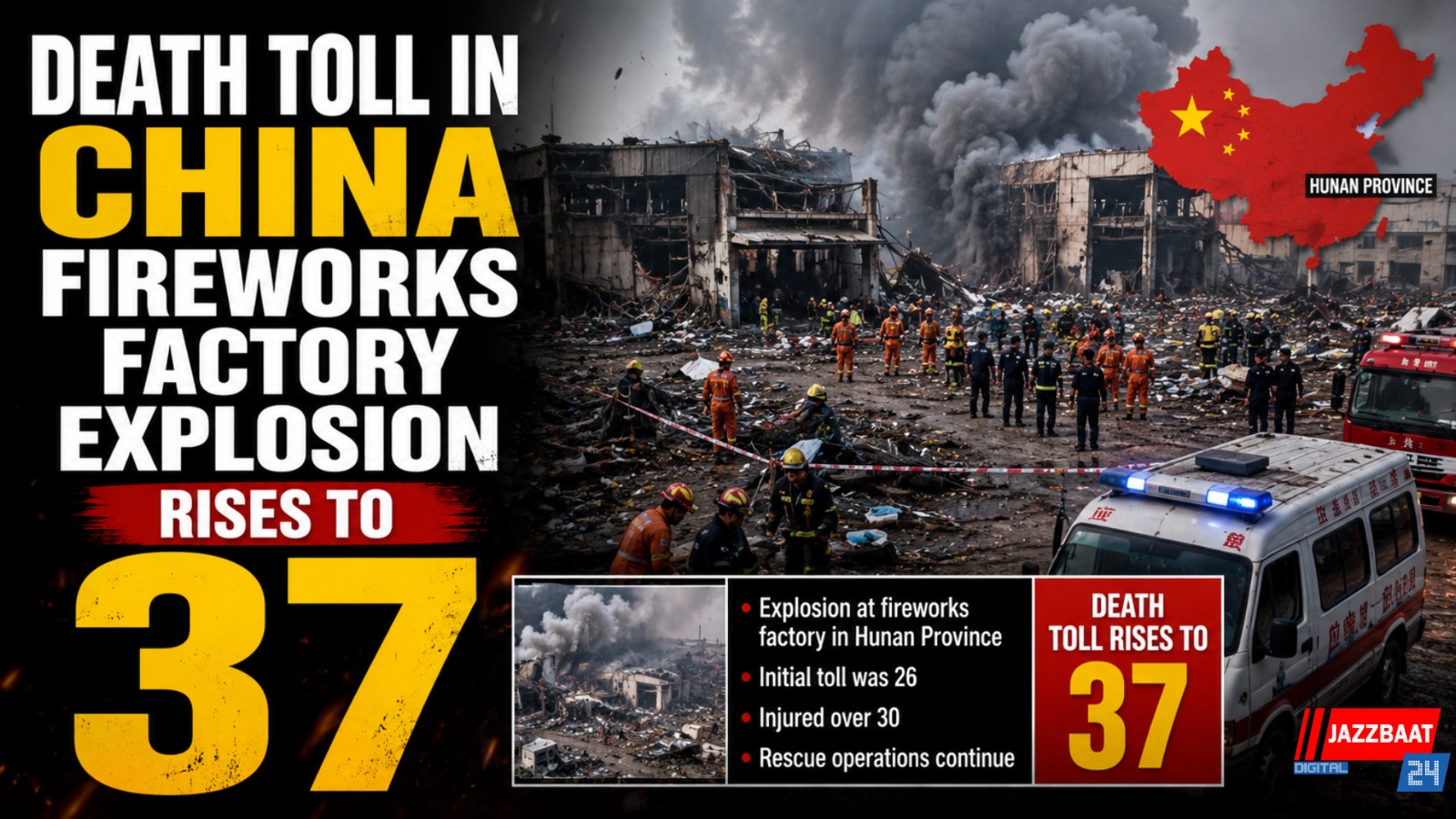 Death Toll in China Fireworks Factory Explosion Rises to 37

