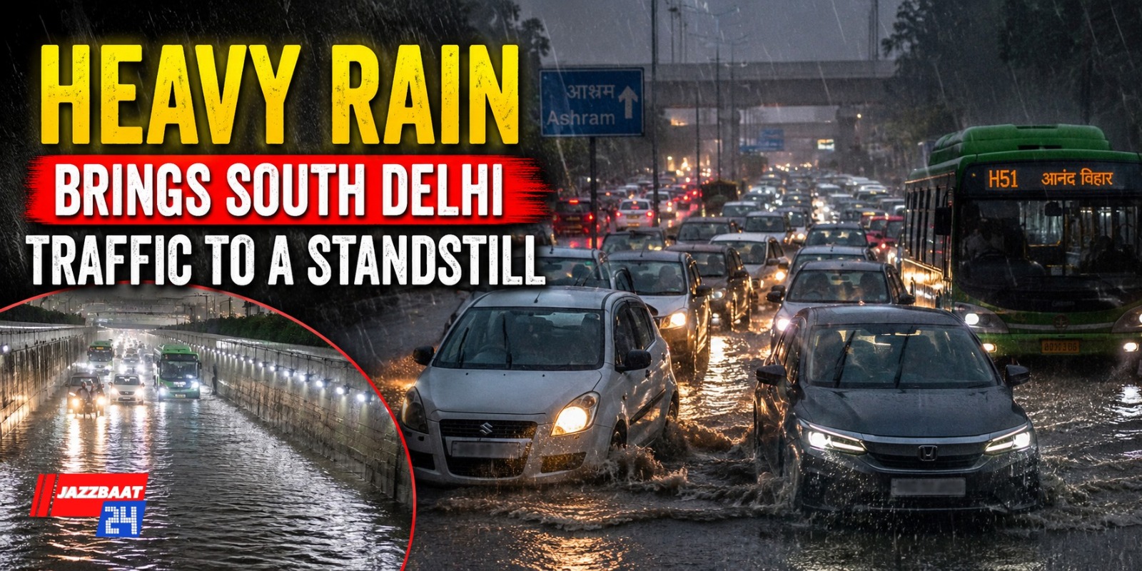 Heavy Rain Brings South Delhi Traffic to a Standstill