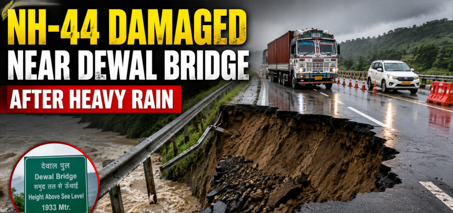NH-44 Damaged Near Dewal Bridge After Heavy Rain
