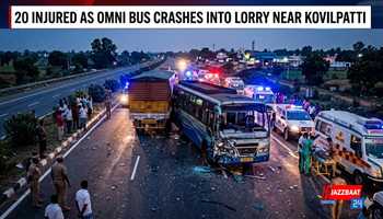 20 injured as omni bus crashes into lorry near Kovilpatti