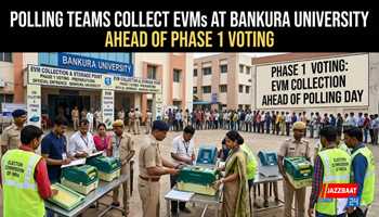 Polling teams collect EVMs at Bankura University ahead of Phase 1 voting