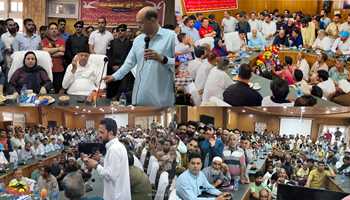 Dr Farooq Abdullah Presides Over Workers Convention in Kulgam; Offers Fateha for Late Ghulam Nabi Dar