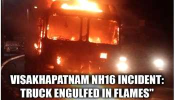 TRUCK CARRYING IRON ORE CATCHES FIRE ON NATIONAL HIGHWAY 16
