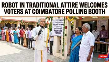 Robot in Traditional Attire Welcomes Voters at Coimbatore Polling Booth