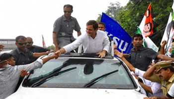 Rahul Gandhi, the head of the Congress, holds a road show in Wayanad, Kerala