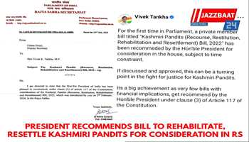 President recommends bill to rehabilitate, resettle Kashmiri Pandits for consideration in RS