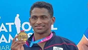 SAJAN PRAKASH CLINCHES GOLD MEDAL IN NATIONAL GAMES 200 METRE BUTTERFLY SWIMMING