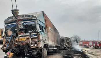 JAIPUR, COLLISION BETWEEN THREE TRUCKS CAUSED A FIRE THAT CLAIMED 5 LIVES, AND MULTIPLE CATTLE, WERE BURNT ALIVE