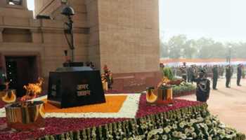 The iconic inverted rifle and helmet at India Gate have been relocated to the National War Memorial