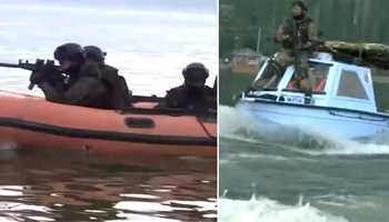 COMMANDOS OF CRPF CARRIED OUT DRILLING IN DAL LAKE OF JAMMU AND KASHMIR BEFORE G20 SUMMIT