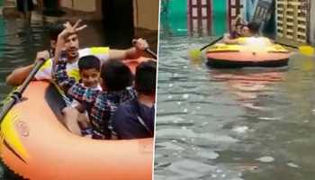 Due to heavy rains and waterlogging , people of hyderabad took out boats