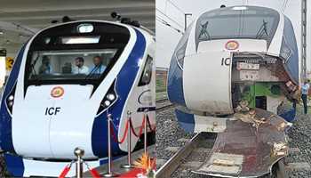 NEWLY INTRODUCED VANDE BHARAT EXPRESS RUNNING BETWEEN MUMBAI CENTRAL TO GUJRAT'S GANDHINAGAR STRUCK BY ACCIDENT