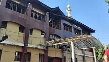 Fire damaged traffic police headquarters in Srinagar and PS Kothibagh