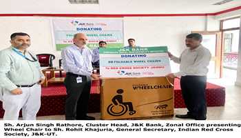 J&K Bank Donates Wheelchairs to Indian Red Cross Society, J&K-UT Under its CSR Activity

