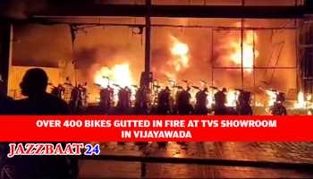 OVER 400 BIKES GUTTED IN FIRE AT TVS SHOWROOM IN VIJAYAWADA 
